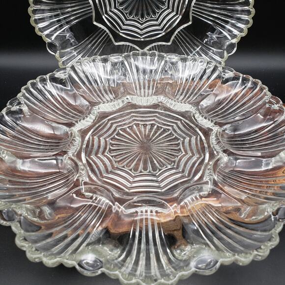 Anchor Hocking Wave Fan Clear Glass Egg Tray & Matching Relish Tray Set 9.5" - Picture 2 of 8